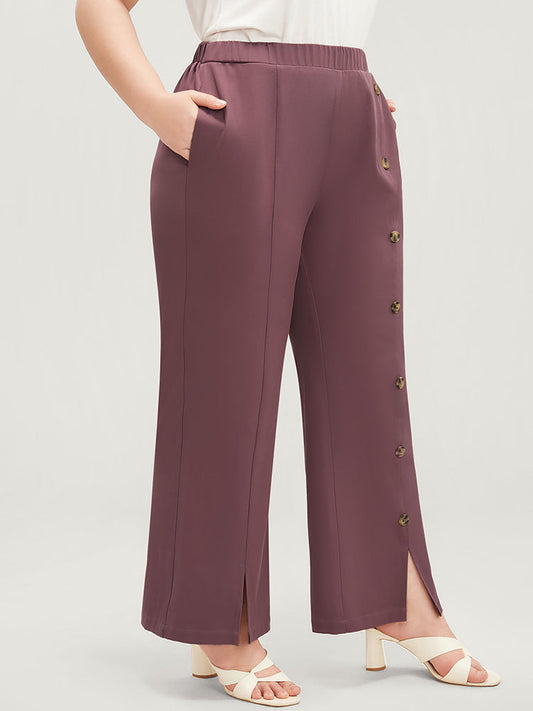 Plain Split Hem Pocket Button Detail Pants