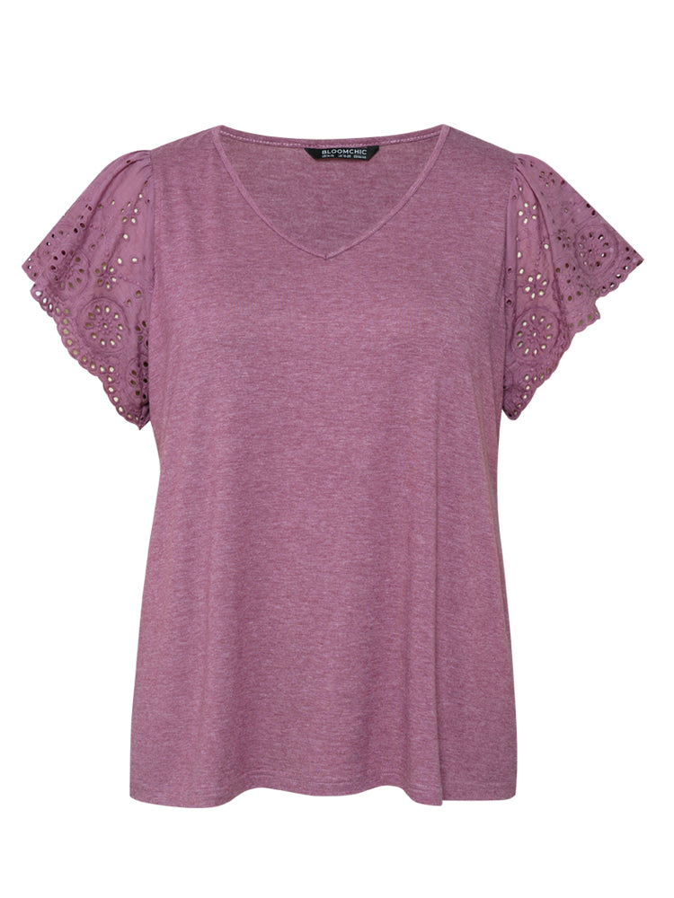 Solid Broderie Anglaise Patchwork T-shirt