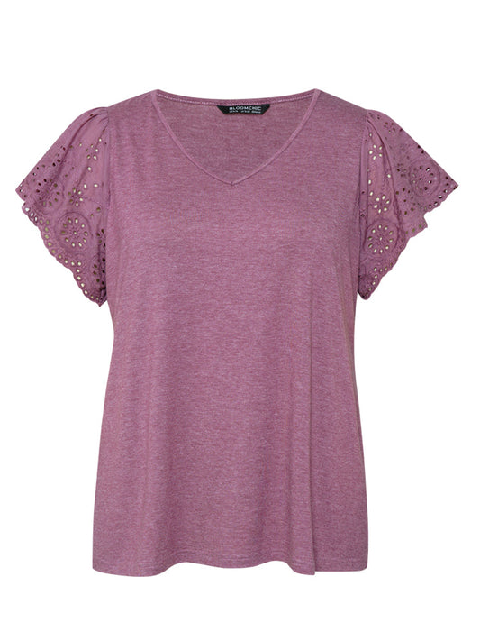 Solid Broderie Anglaise Patchwork T-shirt