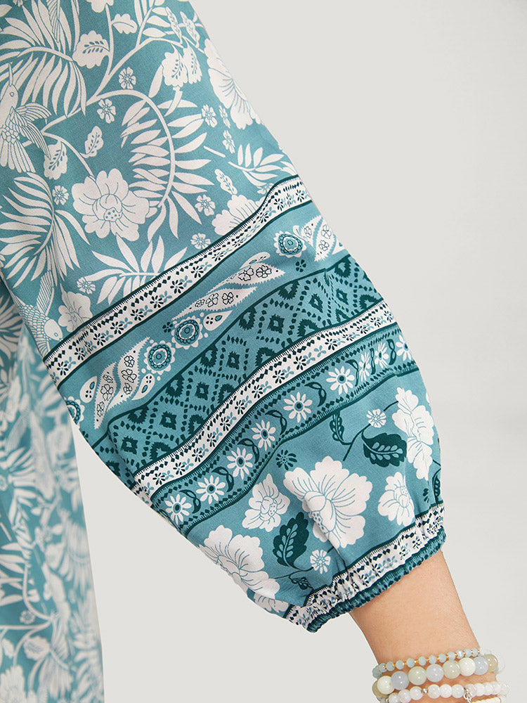 Bandana Print Lantern Sleeve Blouse