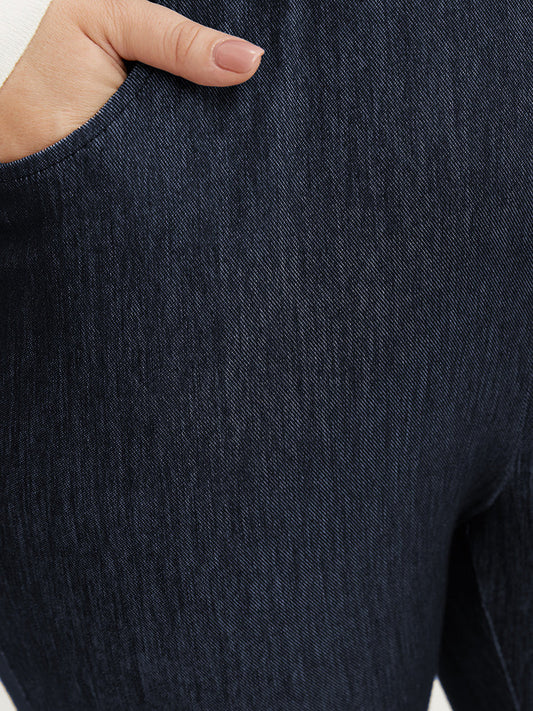 Plain Pocket Elastic Waist Bootcut Pants