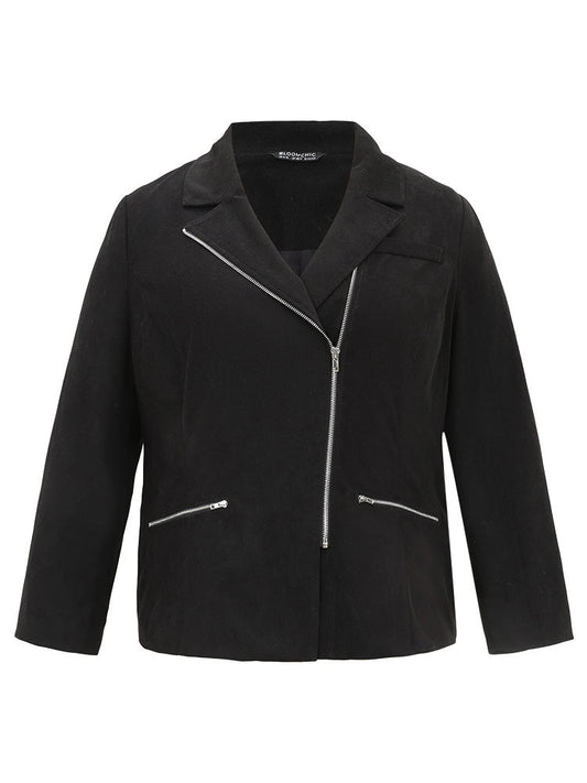 Solid Corduroy Zipper Lapel Collar Blazer