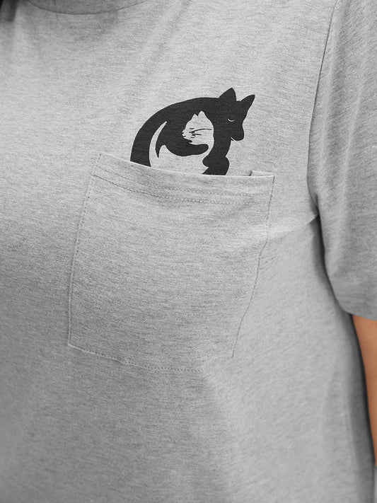 Cartoon Animal Patched Pocket T-shirt
