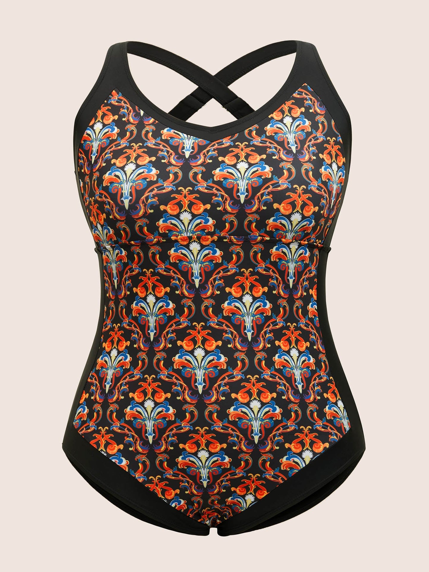 Patchwork Boho Print Adjustable Straps One Piece Swimsuit