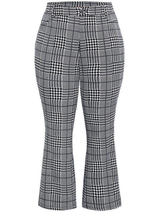 Houndstooth Pocket Flare Leg Zipper Fly Pants