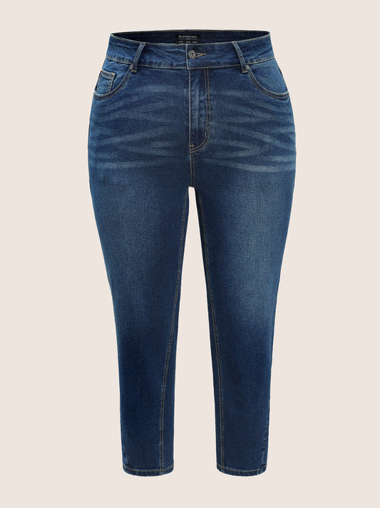 Vintage Dark Wash Button Up Zipper Fly Jeans