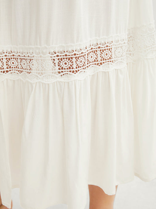 Solid Ruffles Ties Up Lace Insert Open Front Kimono