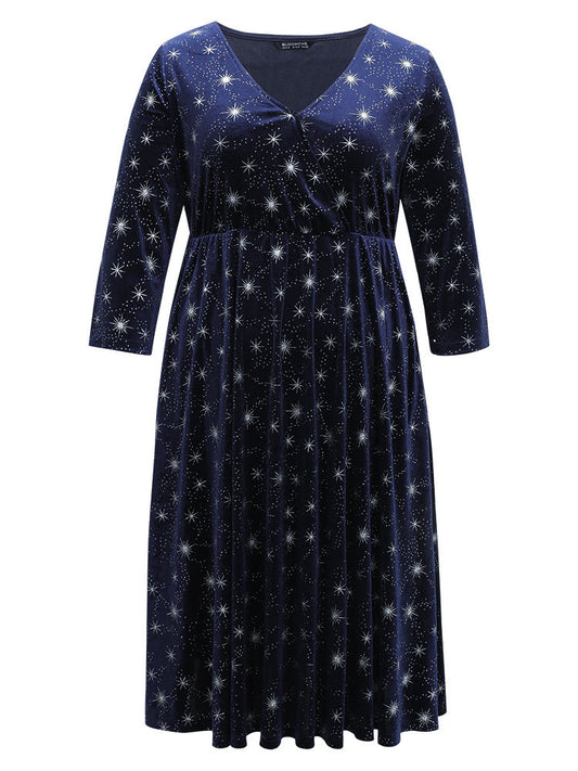 Christmas Velvet Star Glitter Wrap Pocket Dress