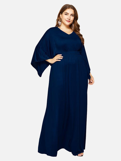 Solid Color Bat Sleeve Maxi Dress