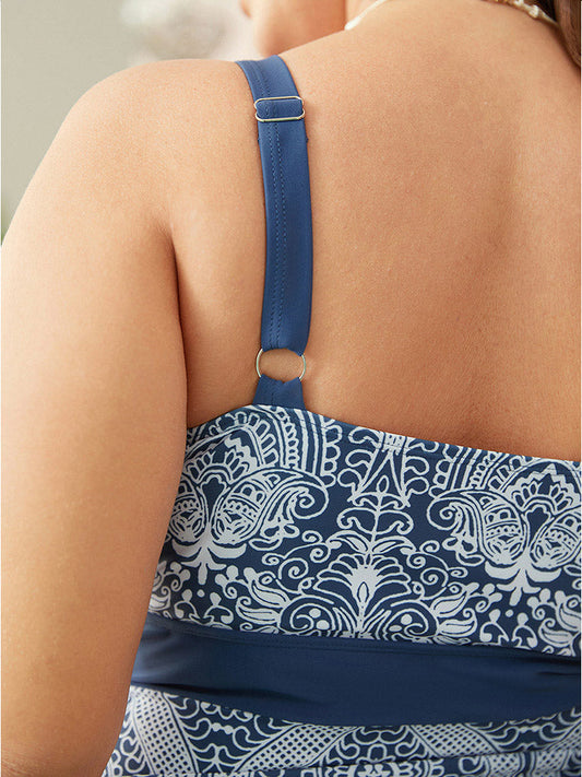 Bandana Print Sculpt Waist Contrast Trim One Piece Swimsuit