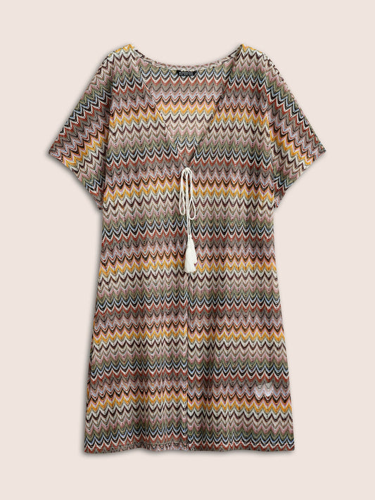 Contrast Striped Ties Tassel Trim Kimono