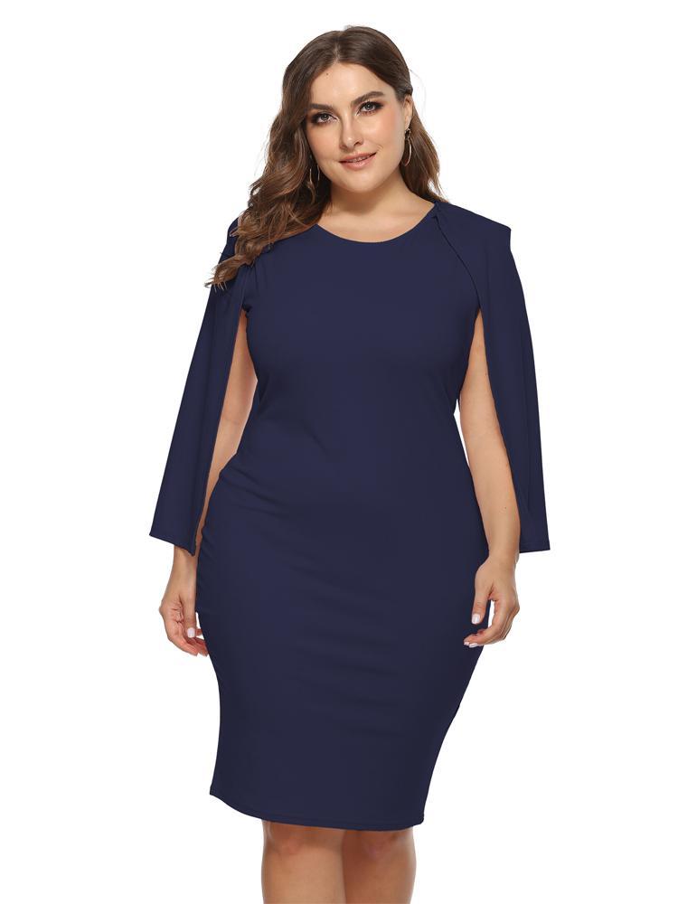 Split Sleeve Round Neck Solid Dress