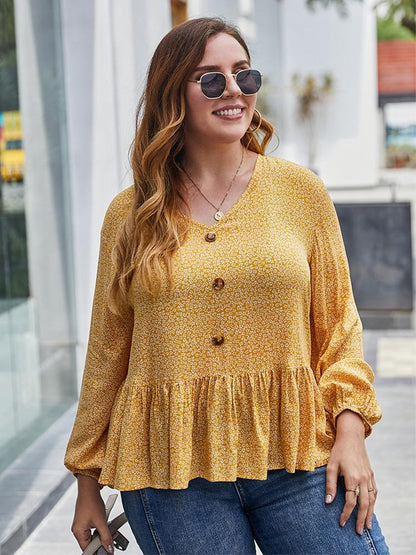 Ditsy Printed Lantern Sleeve Top