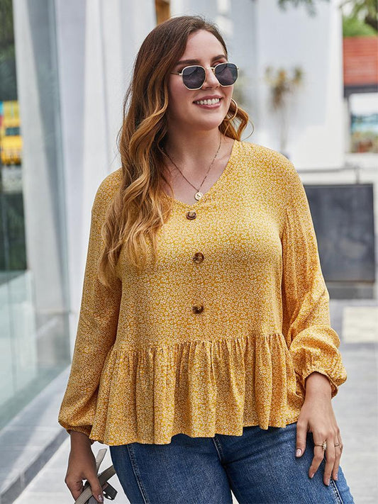 Ditsy Printed Lantern Sleeve Top