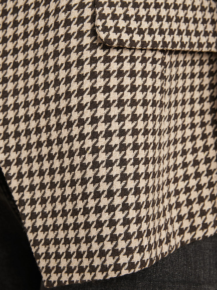 Houndstooth Suit Collar Pocket Button Down Coat