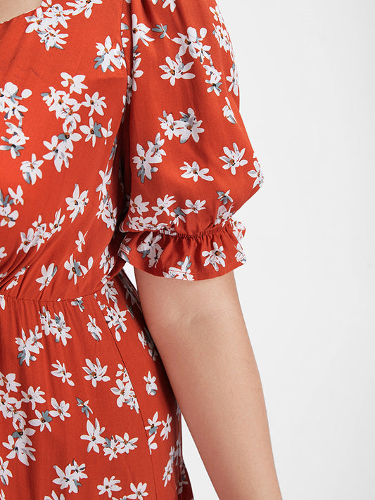 Bloom Dress - Ditsy Floral Notched Tiered Puff Sleeve Dress