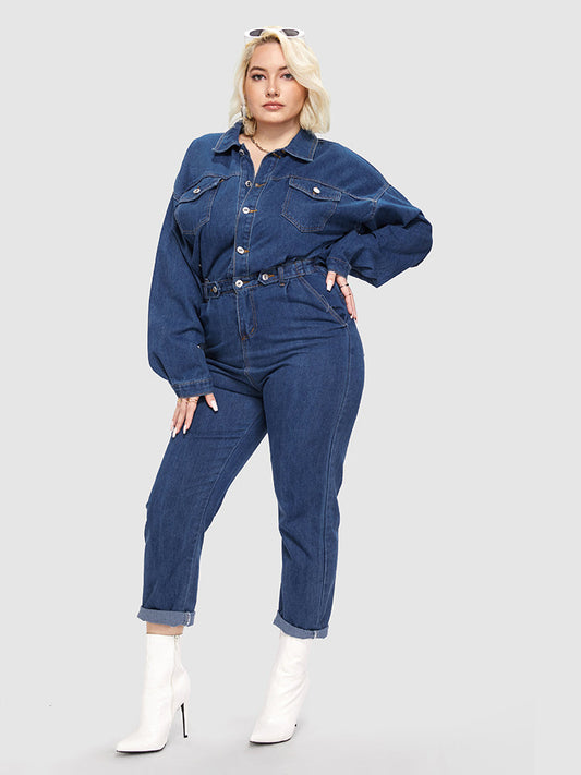Button Pocket  Denim Jumpsuit