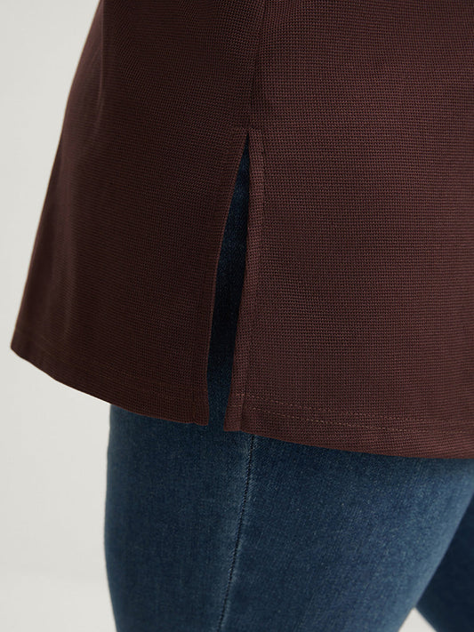 Solid Cuffed Sleeve Split Hem Long Tee