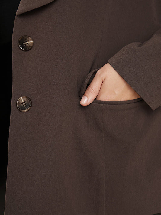 Solid Lapel Collar Button Up Flap Pocket Belted Blazer