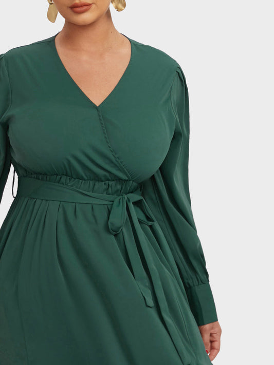Green Belted A Line Split Dress