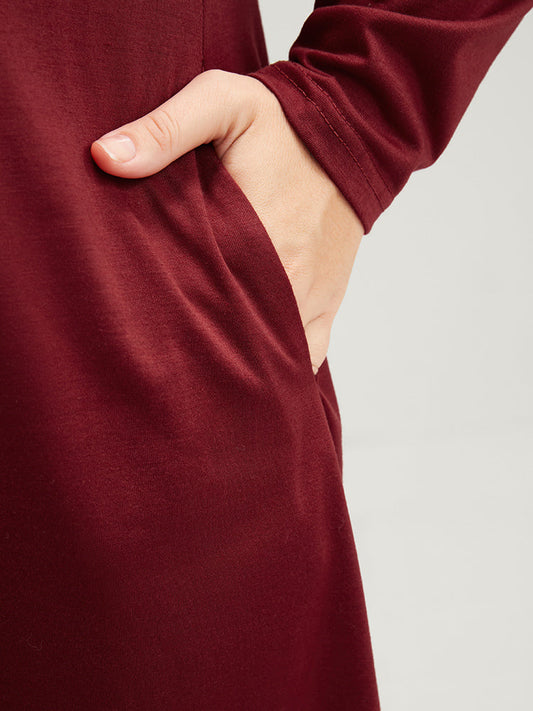 Solid Round Neck Lace Insert Night Dress