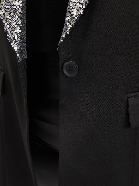 Contrast Sequin Suit Collar Flap Pocket Blazer
