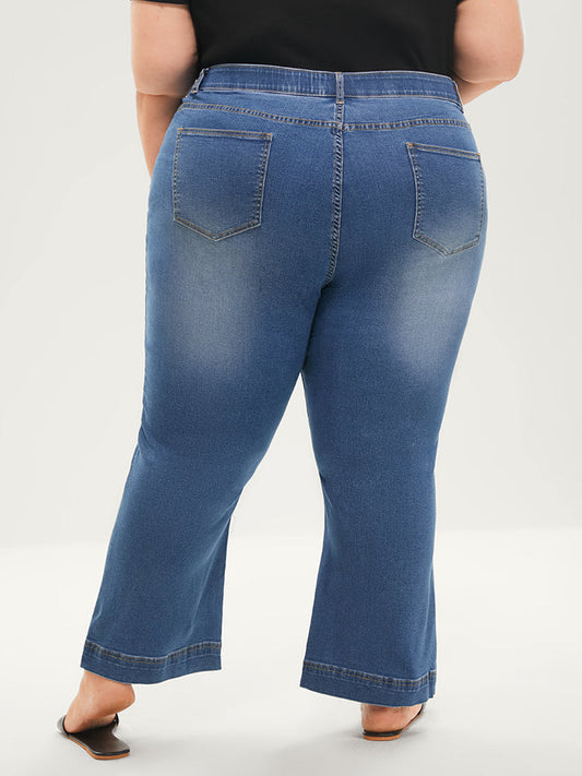 Bootcut Very Stretchy Mid Rise Medium Wash Cropped Jeans