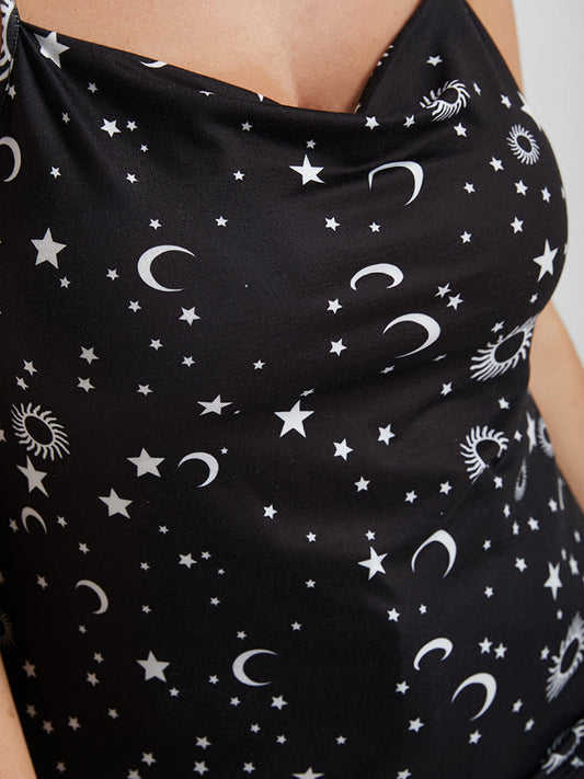 Moon and Star Print Crisscross Back Cami Top