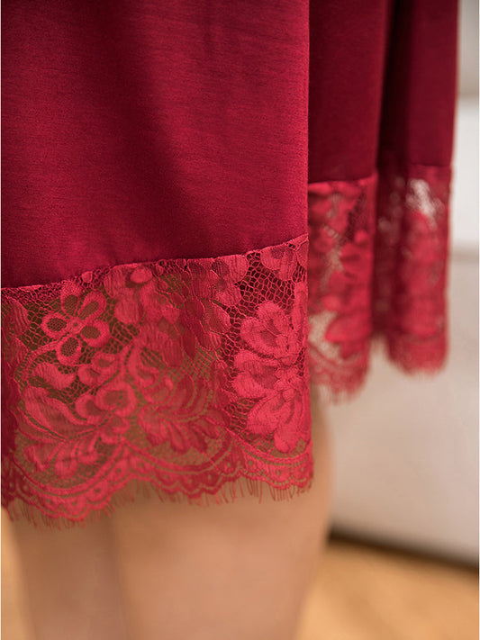 Solid Crochet Lace Cami Night Dress