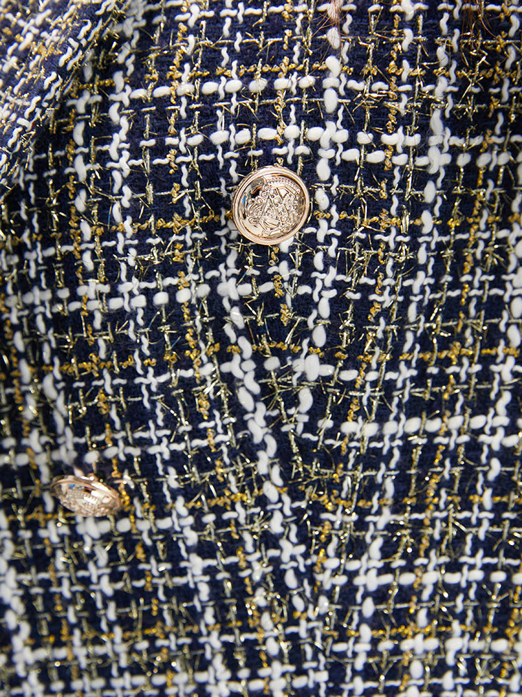 Plaid Tweed Pocket Suit Collar Blazer