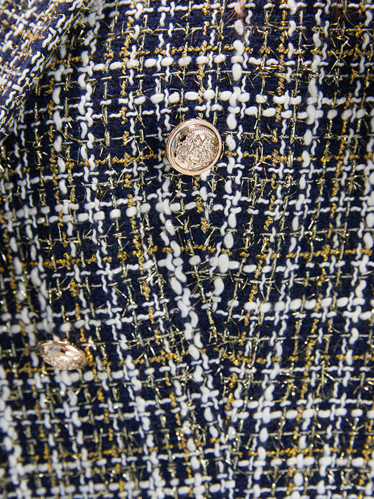 Plaid Tweed Pocket Suit Collar Blazer