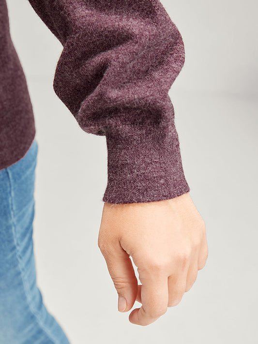 Solid Super Soft Plush Knit V Neck Knit Top