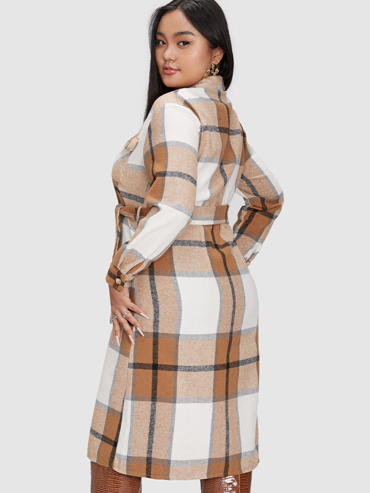 Plaid Pocket Belted Shirt Dress