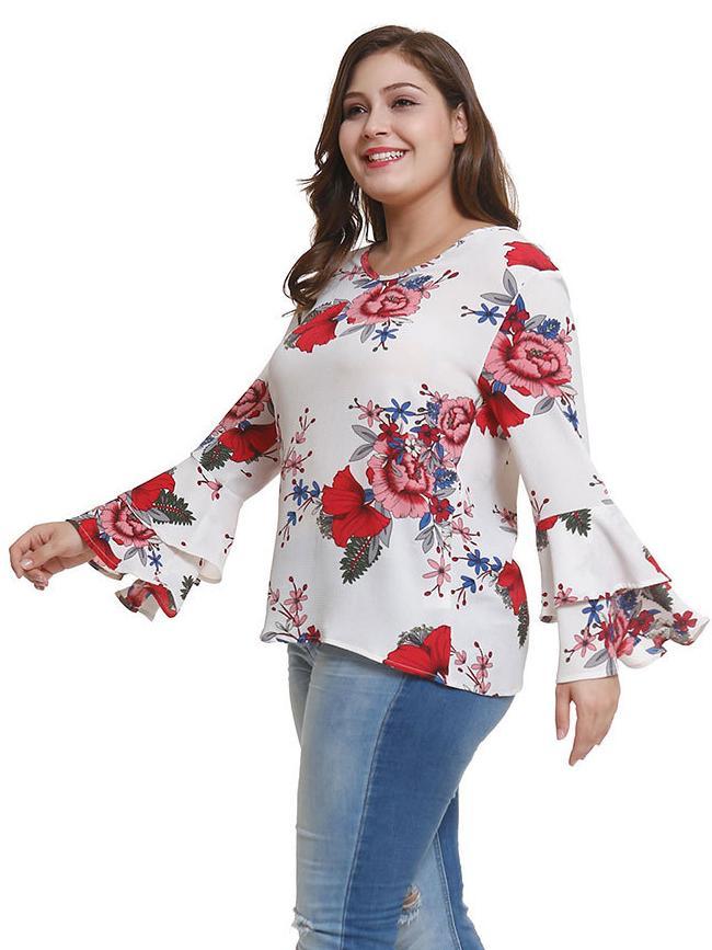 Floral Printed Flared Sleeve Blouse