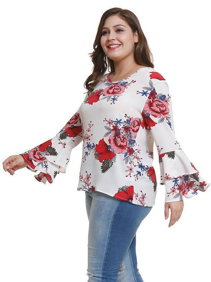 Floral Printed Flared Sleeve Blouse
