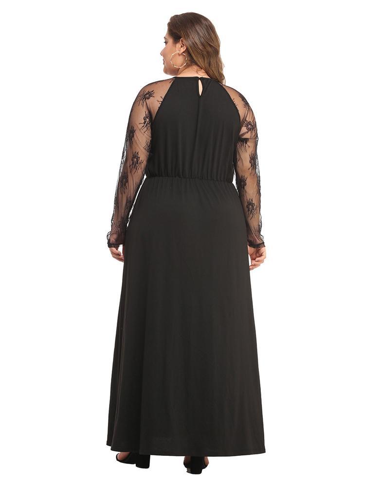 Elegant Deep V-neck Sheer sleeve Maxi Dress
