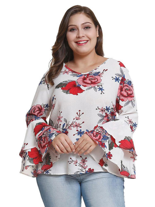 Floral Printed Flared Sleeve Blouse