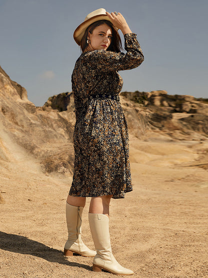 V Neck Ditsy Floral  Dress Without Belt