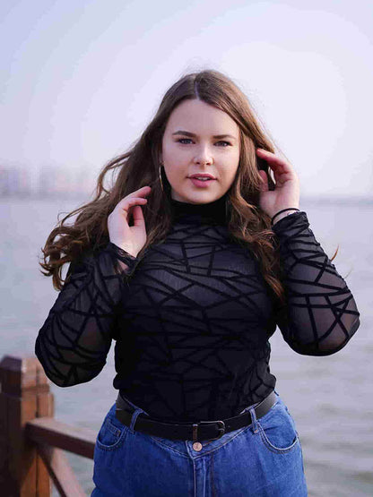 Mock-neck Geo Mesh Top