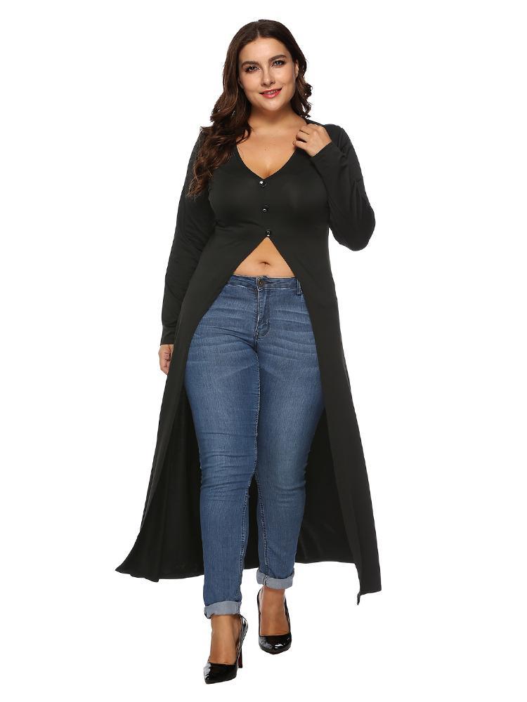 Split V-neck Button Up Maxi Dress