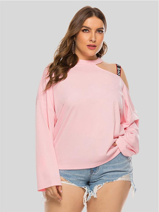 Letter Printed Suspender Hollow Out Round Neck T-shirt