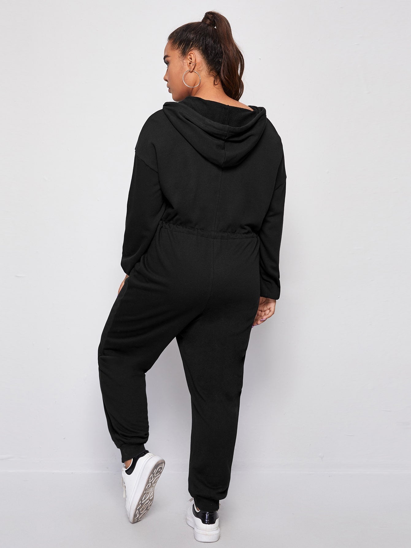 Zipper Front Drawstring Waist Jumpsuit