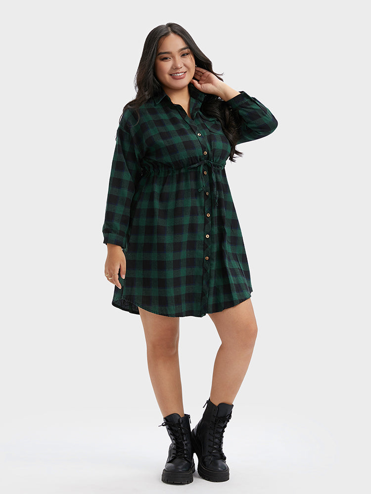 Plaid Button Shirt Dress