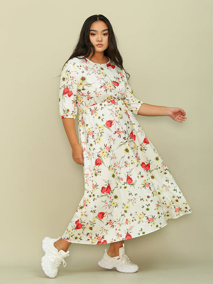 Half Sleeve Floral Dress
