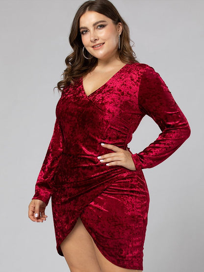 Velvet Slim Fit V-neck Dress