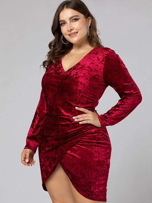 Velvet Slim Fit V-neck Dress