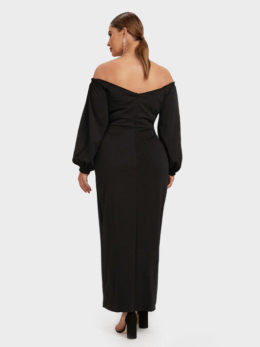 Bishop Sleeve Ruched Split Hem Dress