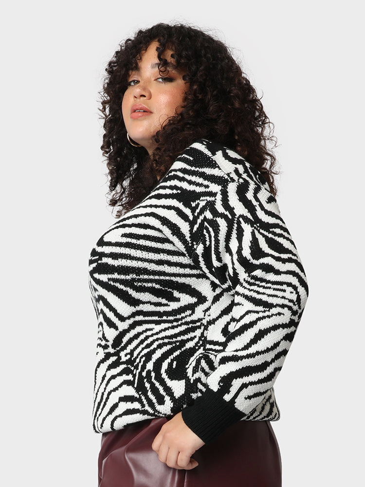 Patchwork Zebra Pattern Sweater