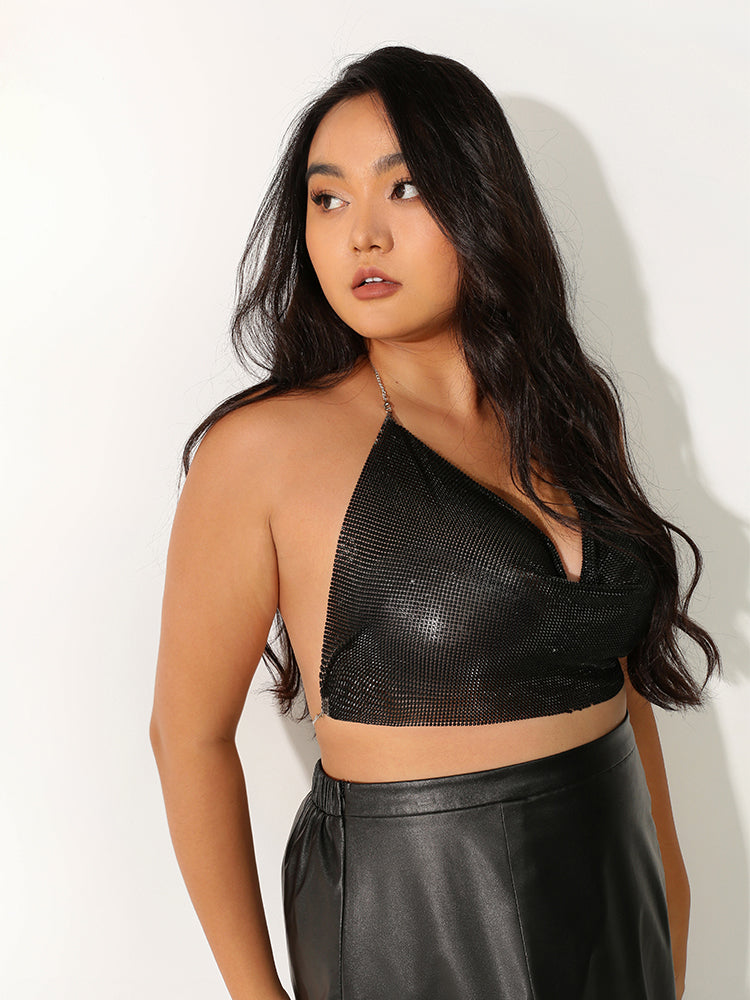 Sexy Shiny Sequin Strap Crop Top