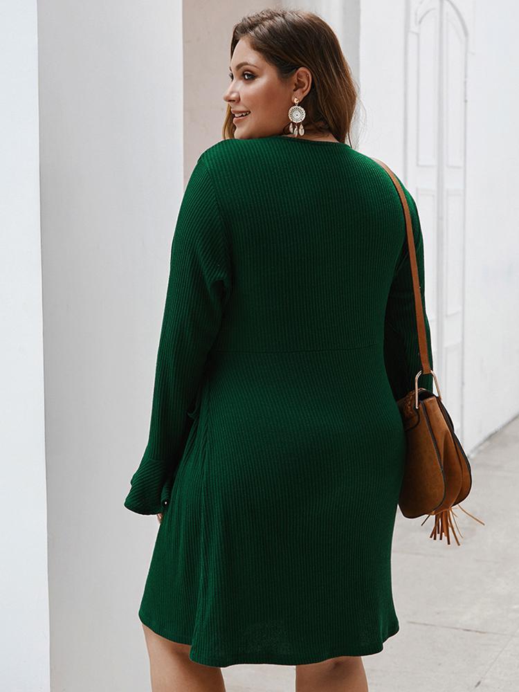 Sexy Buttton V-neck Knot Dress